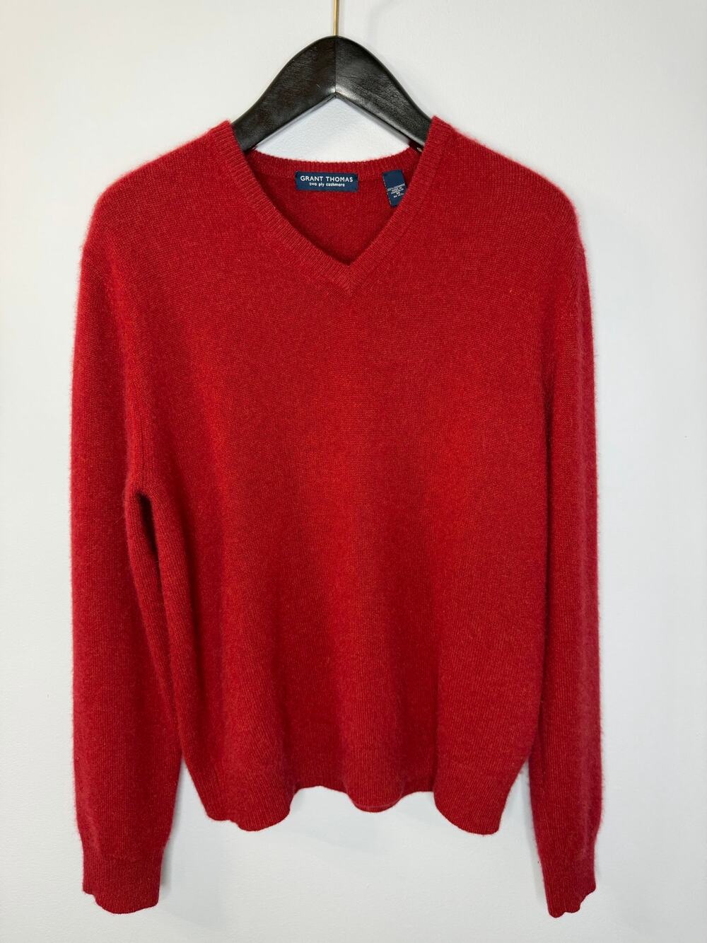 Grant Thomas Cashmere V Neck Long Sleeve Sweater Men's M Red